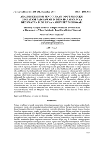 analisis efisiensi penggunaan input produksi usahatani padi sawah