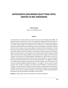 antecedents dari brand equity pada hotel santika di bsd