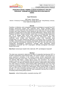 pengaruh model pembelajaran kooperatif tipe nht terhadap