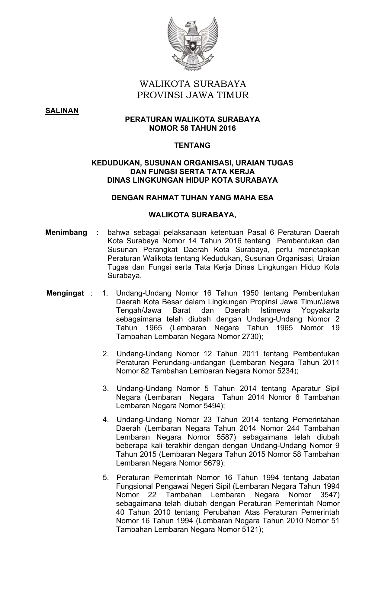Walikota Surabaya Provinsi Jawa Timur