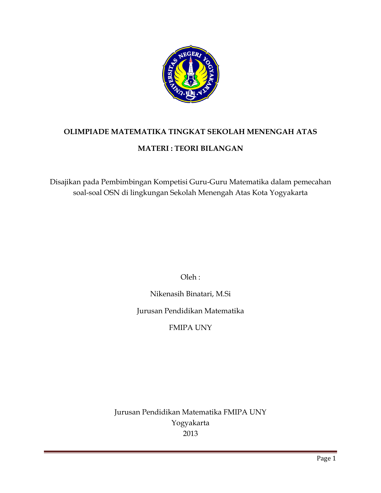 Olimpiade Matematika Tingkat Sekolah Menengah