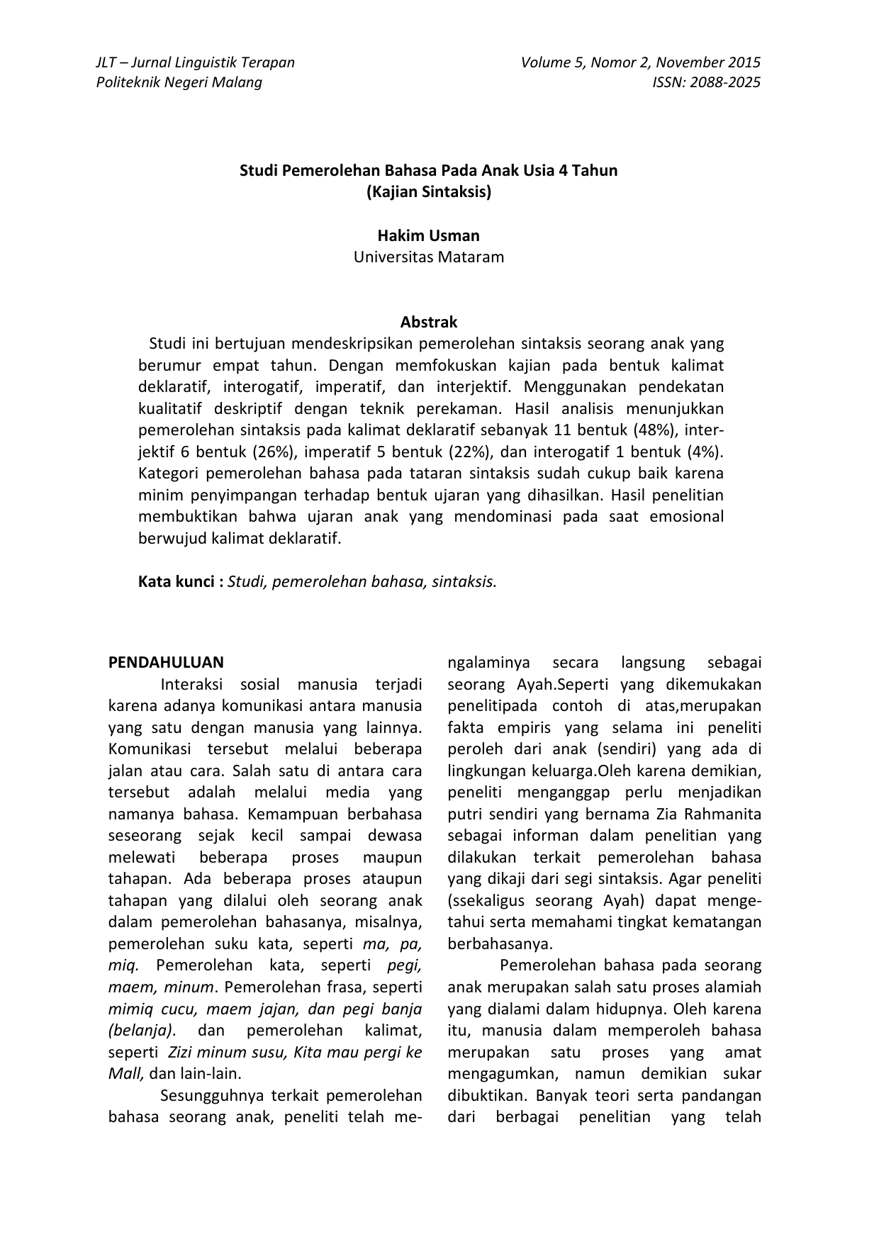 Kajian Sintaksis Jurnal Linguistik Terapan