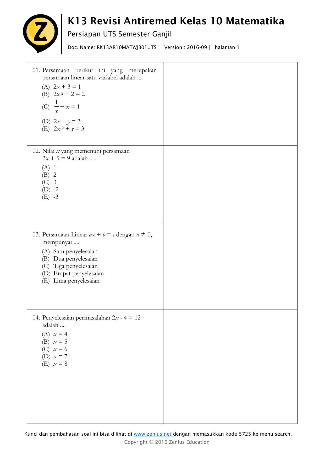 K13 Revisi Antiremed Kelas 10 Matematika