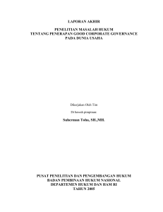 Masalah Hukum Tentang Penerapan Corporate Governance pada