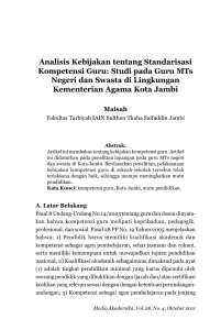 Analisis Kebijakan tentang Standarisasi Kompetensi Guru: Studi