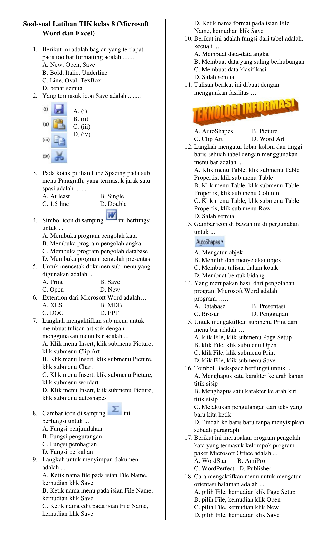 Soal Essay Tik Kelas 8 Microsoft Excel Soal Persoalan 9938