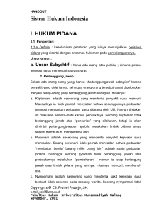 Sistem Hukum Indonesia I. HUKUM PIDANA