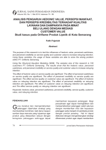 analisis pengaruh hedonic value, persepsi manfaat, dan persepsi