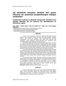 Uji sitotoksik senyawa alkaloid dari spons Petrosia sp
