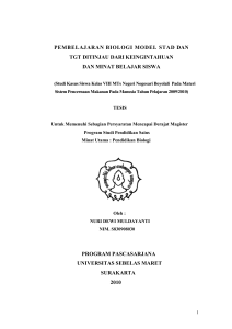 pembelajaran biologi model stad dan tgt ditinjau dari keingintahuan