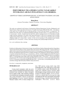 pertumbuhan tiga spesies cacing tanah akibat penyiraman air dan