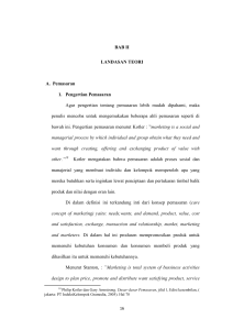 BAB II LANDASAN TEORI A. Pemasaran 1. Pengertian Pemasaran