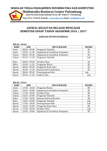 Jadwal Kuliah SI Semester Genap 2016/2017
