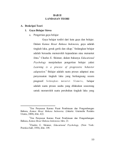 10 BAB II LANDASAN TEORI A. Deskripsi Teori 1. Gaya Belajar