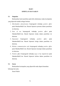 72 BAB 5 SIMPULAN DAN SARAN 5.1 Simpulan Berdasarkan hasil