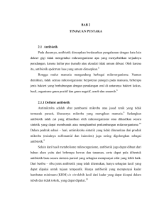 BAB 2 TINJAUAN PUSTAKA 2.1 Antibiotik Pada dasarnya, antibiotik