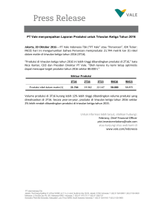 PT Vale menyampaikan Laporan Produksi untuk