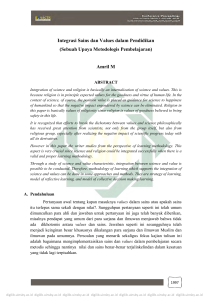 Integrasi Sains dan Values dalam Pendidikan (Sebuah Upaya