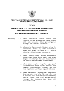 peraturan menteri luar negeri republik indonesia nomor : 09/a/kp/xii