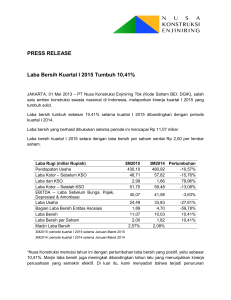 PRESS RELEASE Laba Bersih Kuartal I 2015 Tumbuh 10,41%