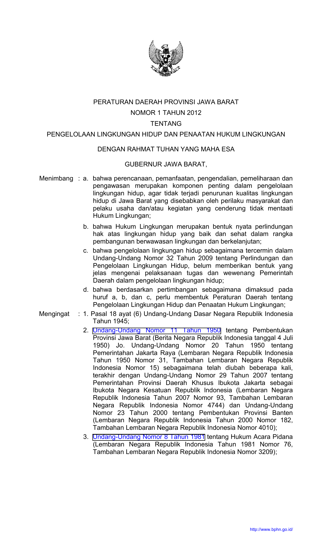 Rancangan Peraturan Daerah Provinsi Jawa Barat Nomor 1