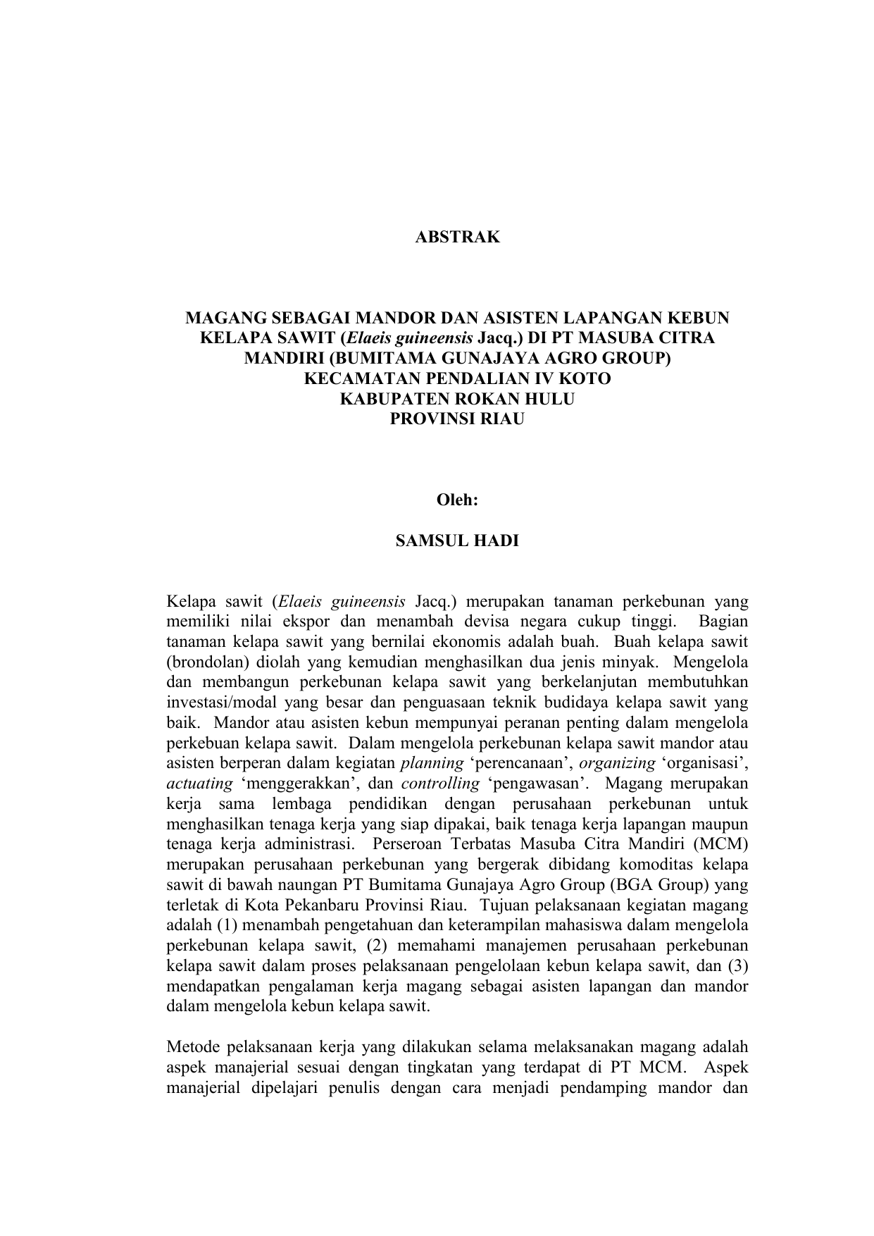 Contoh Laporan Mandor Kelapa Sawit Nusagates