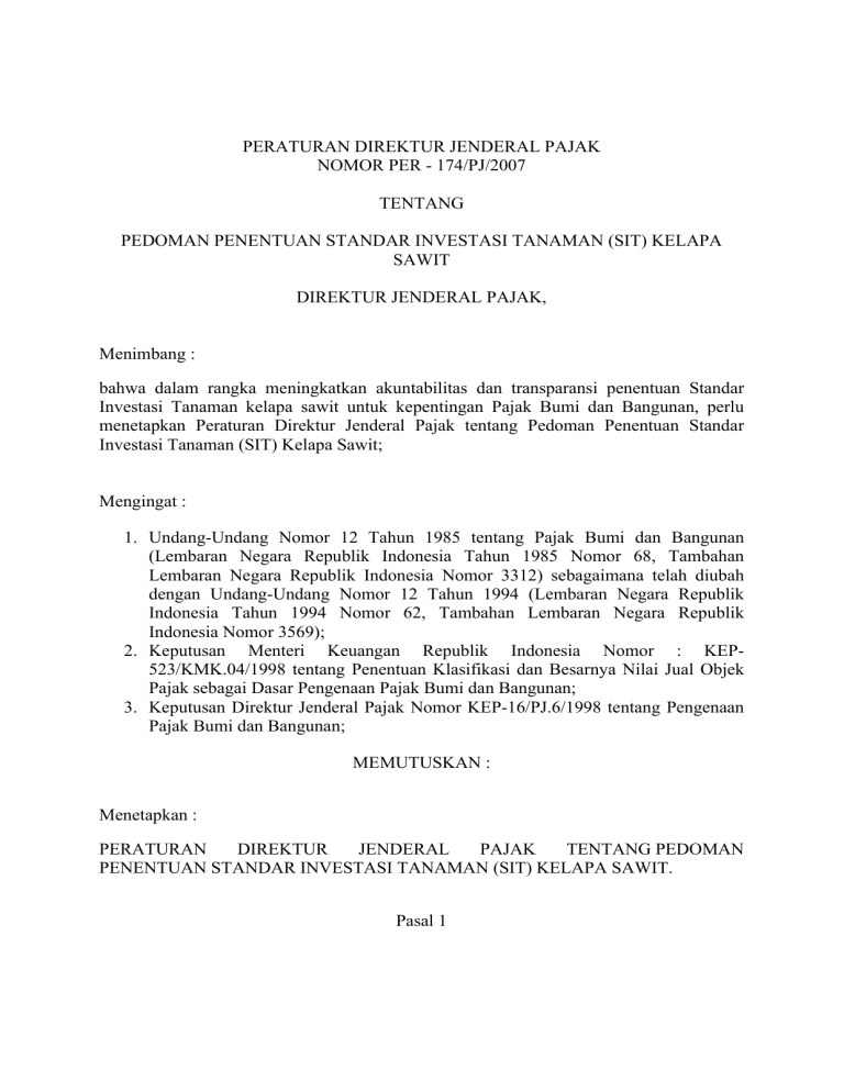 Peraturan Direktur Jenderal Pajak Nomor Per
