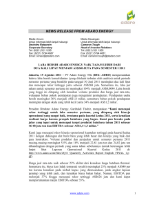 NEWS RELEASE FROM ADARO ENERGY