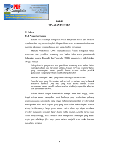 8 BAB II TINJAUAN PUSTAKA 2.1 Saham 2.1.1 Pengertian Saham