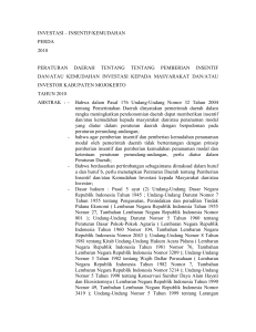 investasi – insentif/kemudahan perda 2010 peraturan daerah