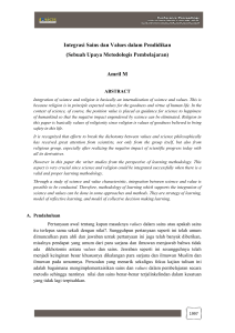 Integrasi Sains dan Values dalam Pendidikan (Sebuah Upaya