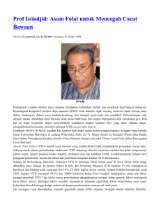 Prof Istiadjid: Asam Folat untuk Mencegah Cacat Bawaan