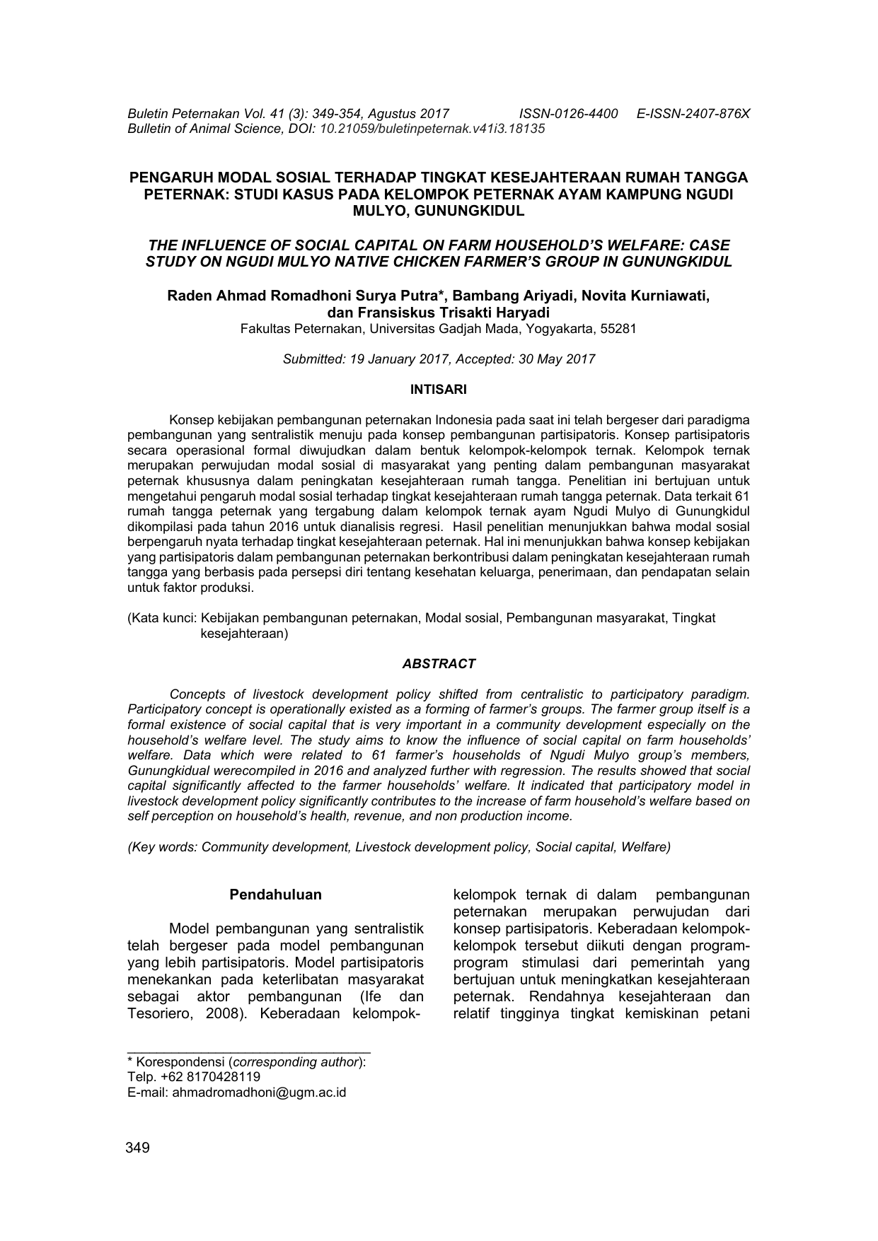 Buletin Peternakan Vol 41 3 349 354 Agustus 2017 ISSN 0126 4400 Bulletin of Animal Science DOI 10 buletinpeternak v41i3 E ISSN 2407 876X