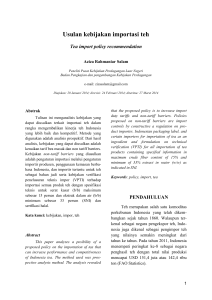 Usulan kebijakan importasi teh - Jurnal Penelitian Teh dan Kina