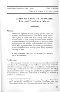 JAMINAN SOSIAL DI INDONESIA: Relevansi - I