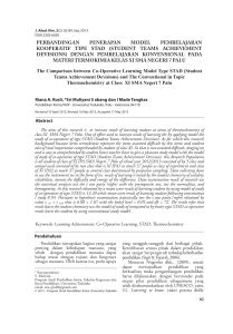 perbandingan penerapan model pembelajaran kooperatif tipe stad
