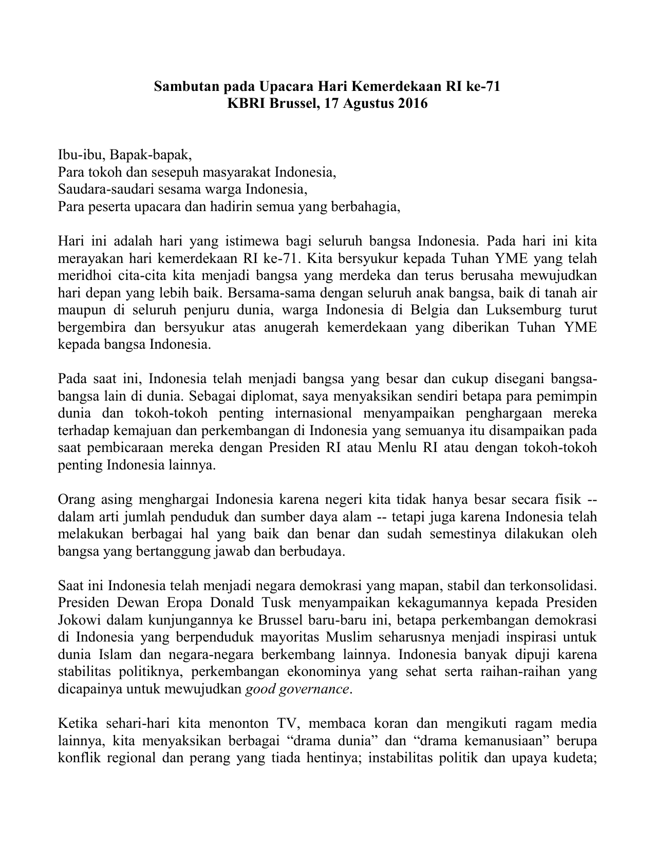 Pidato Hari Kemerdekaan Indonesia