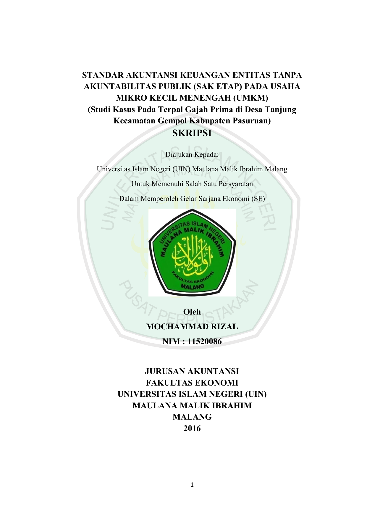 Etheses of Maulana Malik Ibrahim State Islamic University