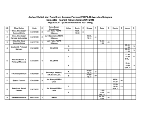 Jadwal Kuliah dan Praktikum Jurusan Farmasi FMIPA Universitas