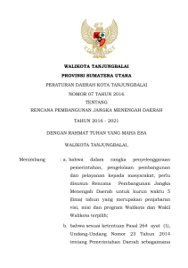 1 walikota tanjungbalai provinsi sumatera utara peraturan daerah
