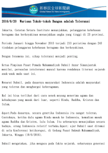 Warisan Tokoh-tokoh Bangsa adalah Toleransi