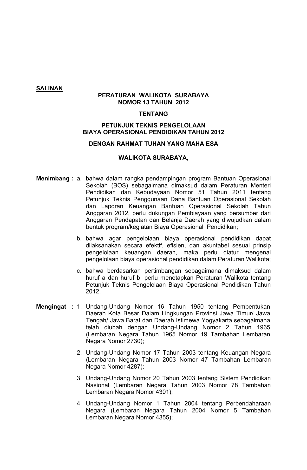 Peraturan Walikota Surabaya