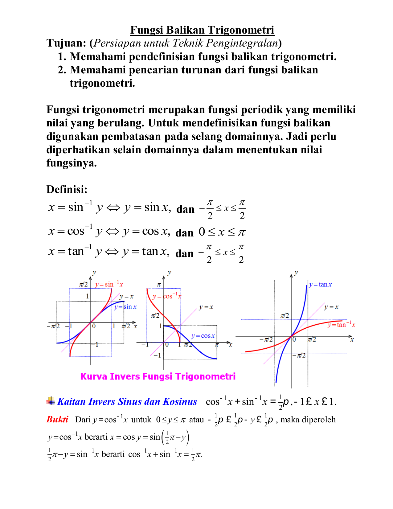 Contoh Soal Fungsi Invers Trigonometri