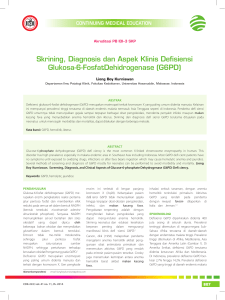 Skrining, Diagnosis dan Aspek Klinis Defisiensi Glukosa-6