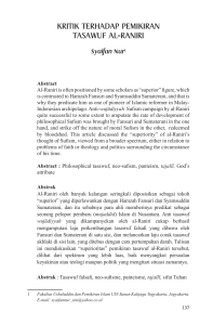 kritik terhadap pemikiran tasawuf al-raniri