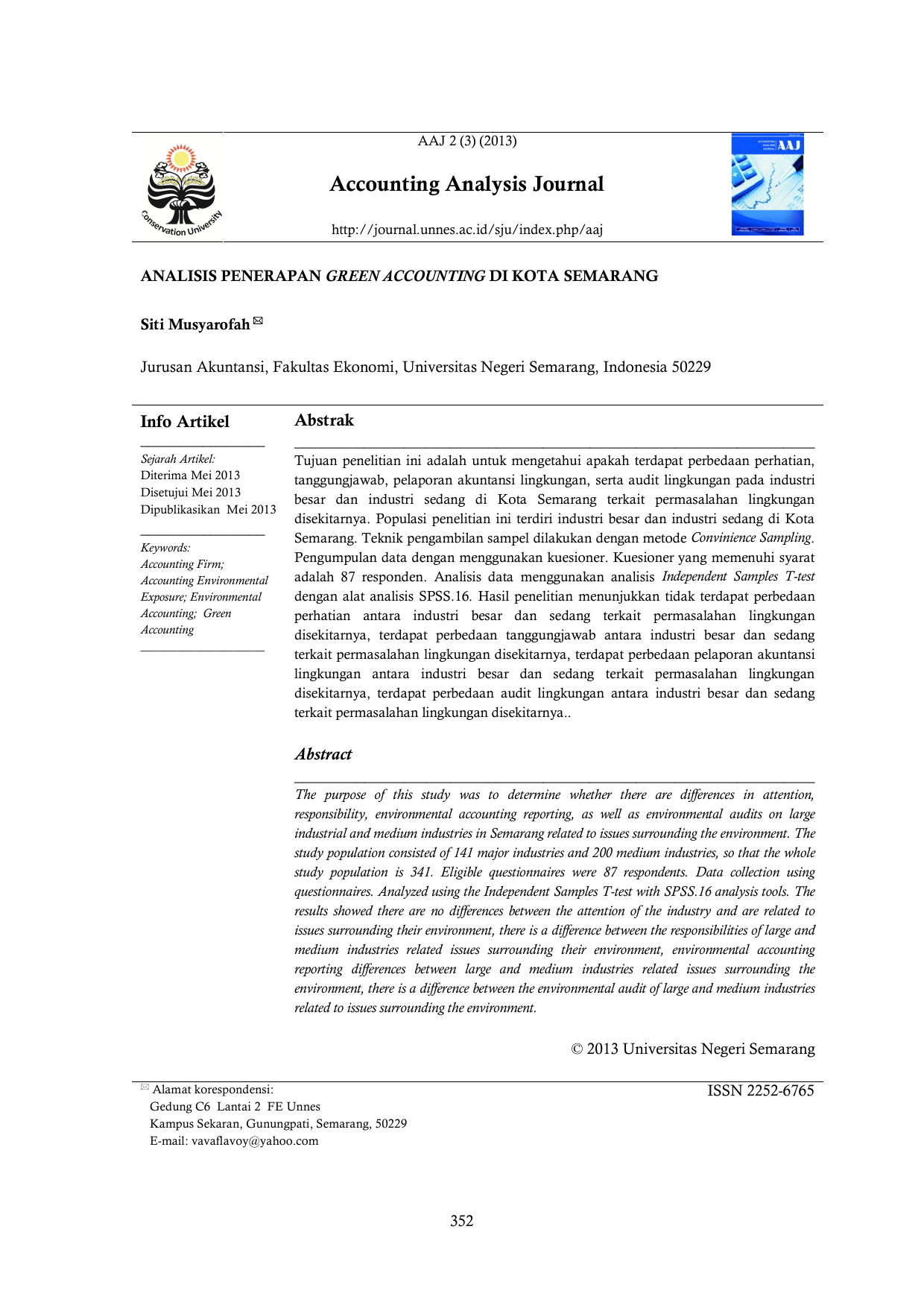 ACCOUNTING DI KOTA SEMARANG Siti Musyarofah ï€ª Jurusan Akuntansi Fakultas Ekonomi Universitas Negeri Semarang Indonesia Info Artikel Abstrak