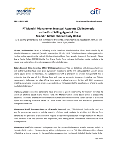 PT Mandiri Manajemen Investasi Appoints Citi Indonesia