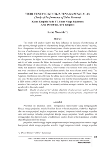 STUDI TENTANG KINERJA TENAGA PENJUALAN (Study of