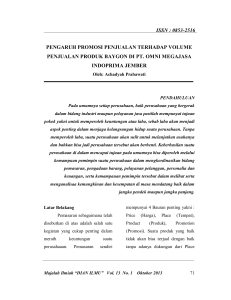 issn : 0853-2516 pengaruh promosi penjualan terhadap volume