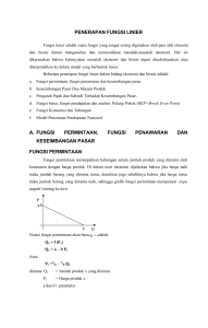 penerapan fungsi linier a. fungsi permintaan, fungsi penawaran dan